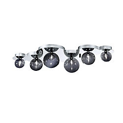 Grappa Collection, 6-Light Chrome and Smoke Flushmount / Wall Sconce