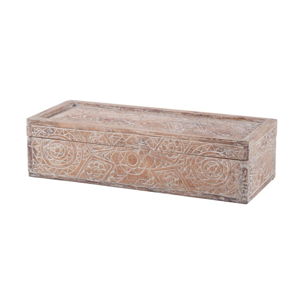 $136-Whitewashed Carved Albasia Wood Box - Best buy Shopping online