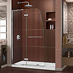 Aqua Ultra 45-inch x 72-inch Semi-Frameless Hinged Shower Door in Chrome