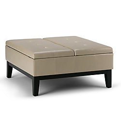 Dover 36-inch x 18.5-inch x 36-inch Faux Leather Ottoman in Beige