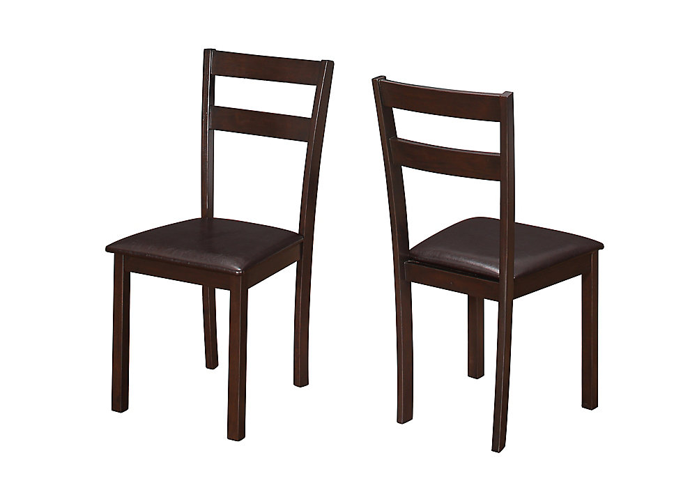 Brown Slat Back Armless Dining Chair With Brown Faux Leather Seat Set Of 2