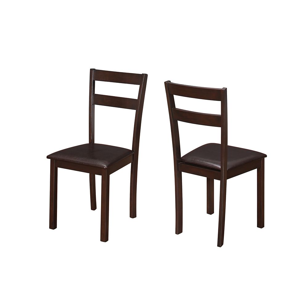 Brown Slat Back Armless Dining Chair With Brown Faux Leather Seat Set Of 2