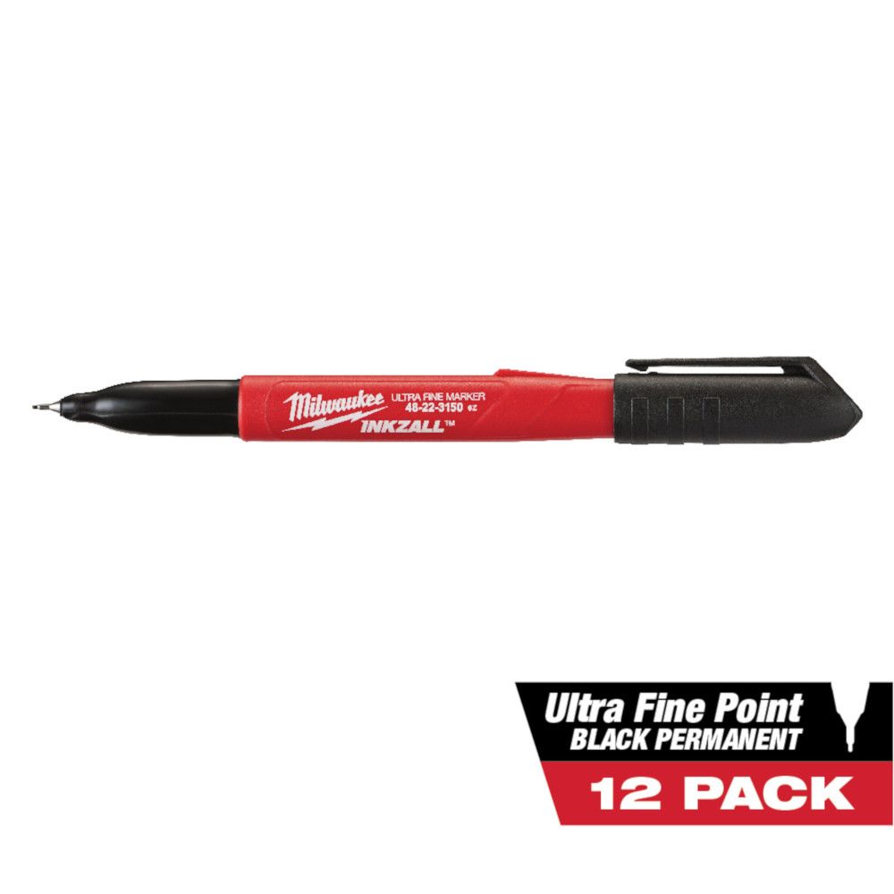 Milwaukee Tool Inkzall Black Ultra Fine Point Markers (12Pack) The