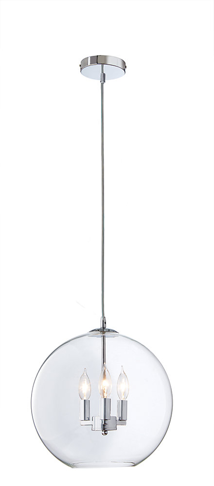 Rinestra 3 Light 40w Chrome Globe Pendant With Clear Glass Shade