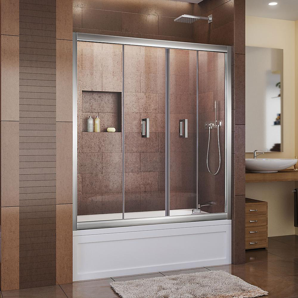 Butterfly 57 1 2 To 59 Inch X 58 Inch Framed Bi Fold Pivot Tub Door In Chrome