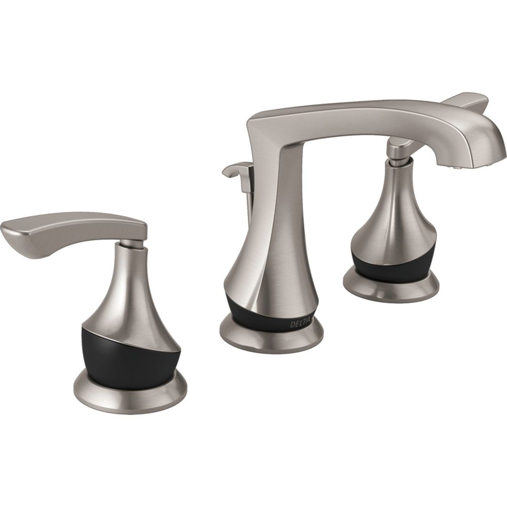 Delta Merge Widespread 8 Inch 2 Handle Low Arc Bathroom Faucet In Brushed Nickel With Lever 0929