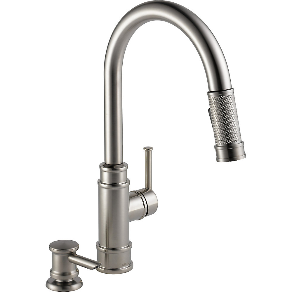 Allentown Single Handel Pull Down Kitchen Faucet With Soap Dispenser In Stainless Steel
