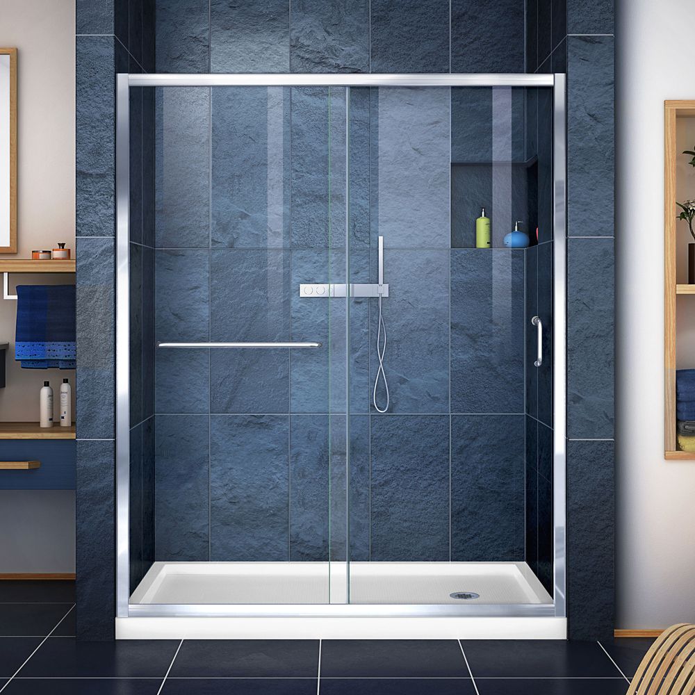 Dreamline Infinity Z 36 Inch X 60 74 75 Framed Sliding Dreamline Infinity Z 36 Inch X 60 74 75 Framed Sliding Shower Door In Chrome With Right Drain White Acrylic Base