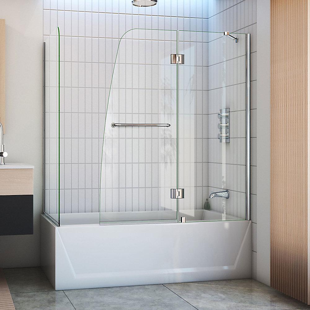 Aqua 56 Inch To 60 Inch X 58 Inch Semi Frameless Hinged Tub Door With Return Panel In Chrome