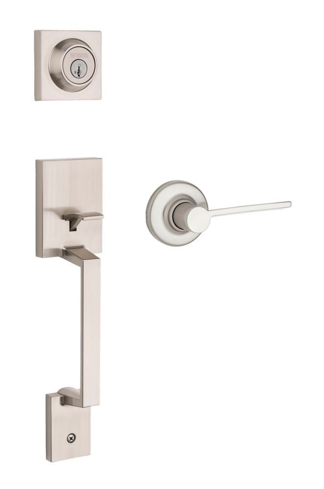 Weiser Amador Handle Set with Ladera Lever Satin Nickel 9GLC94710-008 Exterior Door Lock Featuring SmartKey