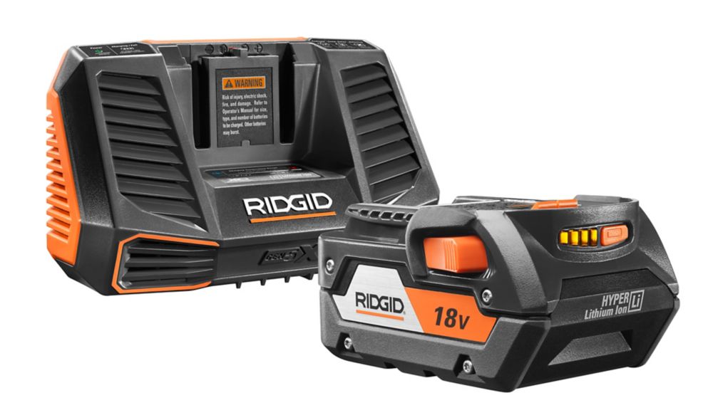 RIDGID 18-Volt 4 Ah Hyper Lithium-Ion Battery And Charger Starter Kit ...