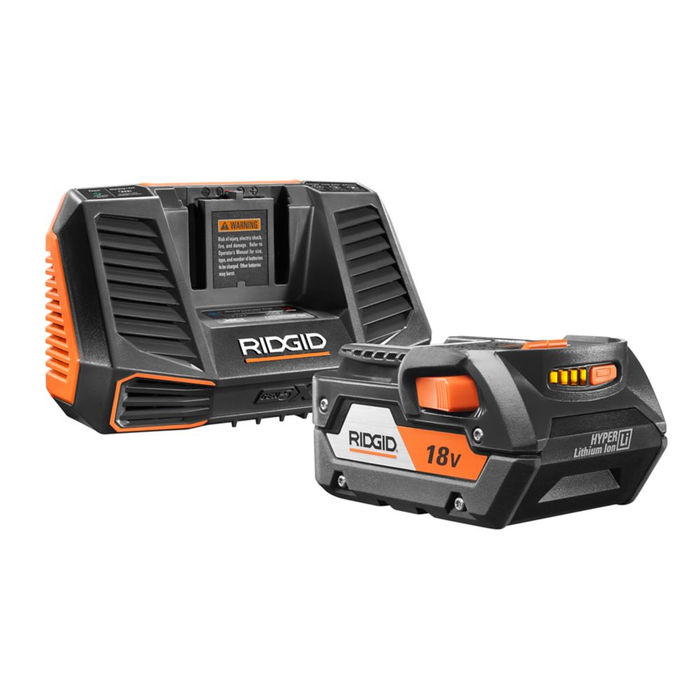 Ridgid 18 Volt 4 Ah Hyper Lithium Ion Battery And Charger Starter Kit