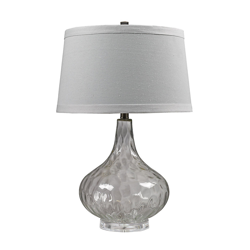 24 Inch Clear Water Glass Table Lamp With White Linen Shade