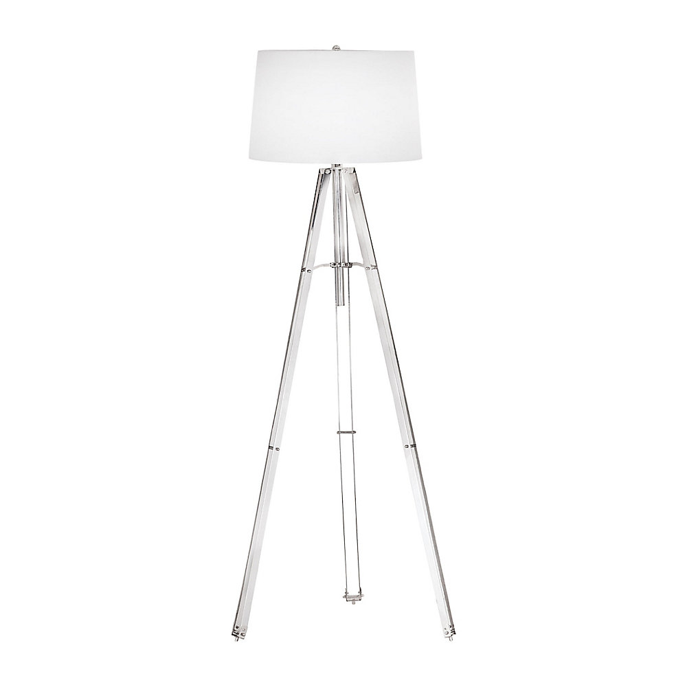 Tripous 74 Inch Tripod Floor Lamp In Nickel With White Fabric Shade