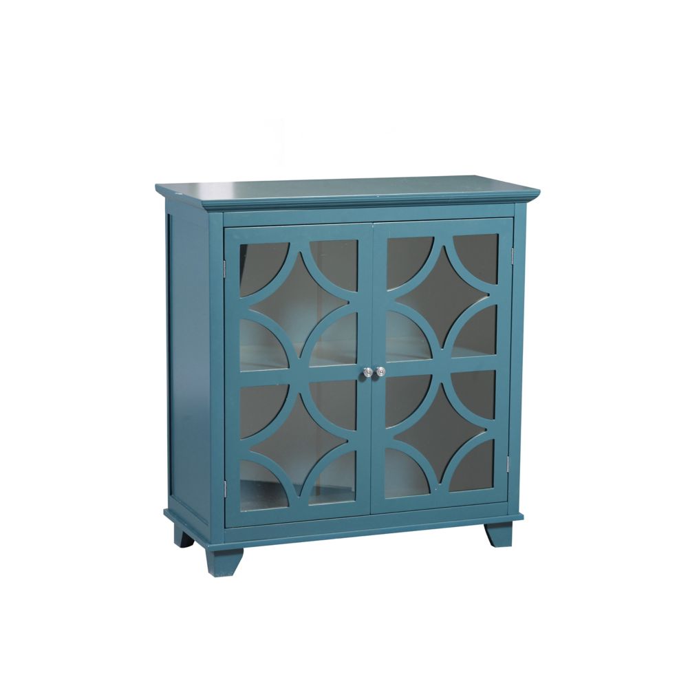 36 Inch Teal Double Door Cabinet with Diamond Design Glass Front