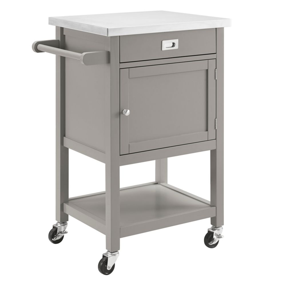 22 Inch Grey Kitchen Cart with Stainless Steel Top