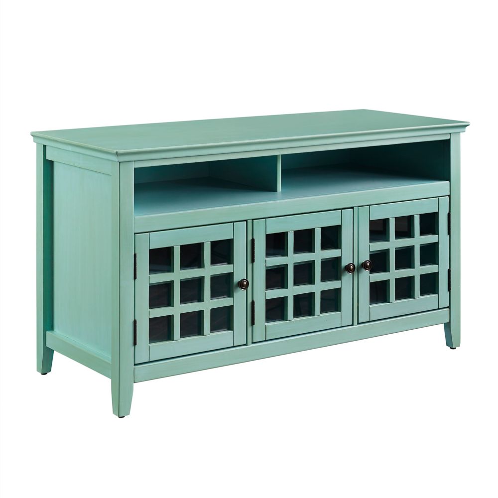 Linon Home Decor 48 Inch Teal Media Cabinet With Ample Storage