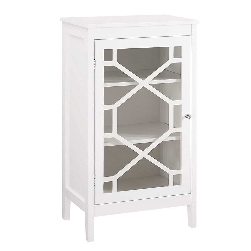 20 Inch White Single Door Cabinet With Glass Front Geo Design