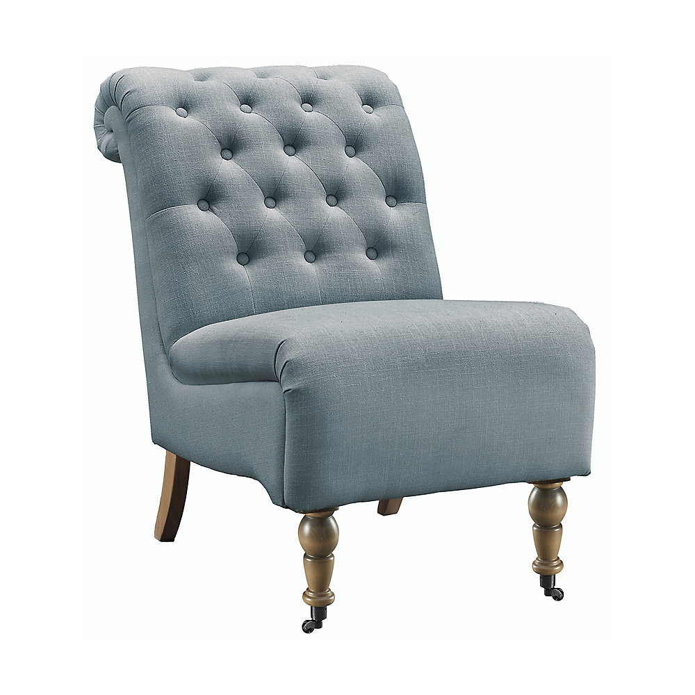 Traditional Slipper Linen Armless Accent Chair In Blue With Solid Pattern
