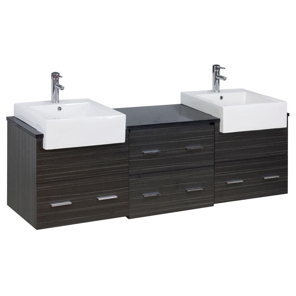 American Imaginations 72inch W 4Drawer Wall Mounted Vanity in Grey With Quartz Top in Bl