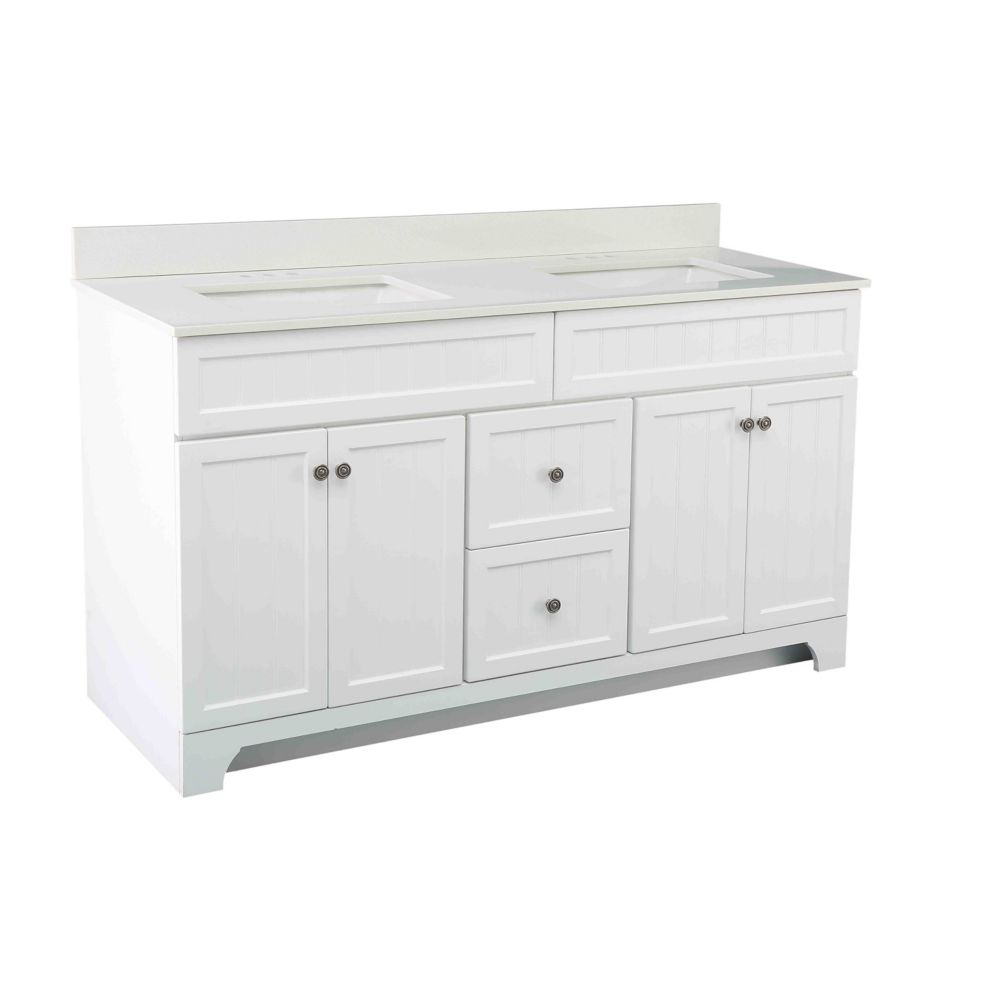 GLACIER BAY Whitton 60-inch W Vanity Combo With White Engineered Stone ...