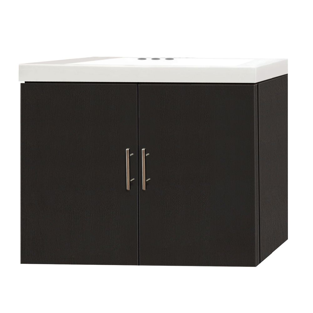 Magick Woods 25inch W 2Door Wall Mounted Vanity in Brown With Artificial Stone Top in White