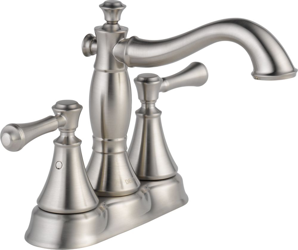 Delta Cassidy Centerset 4 Inch 2 Handle Mid Arc Bathroom Faucet In Stainless Steel With 5947