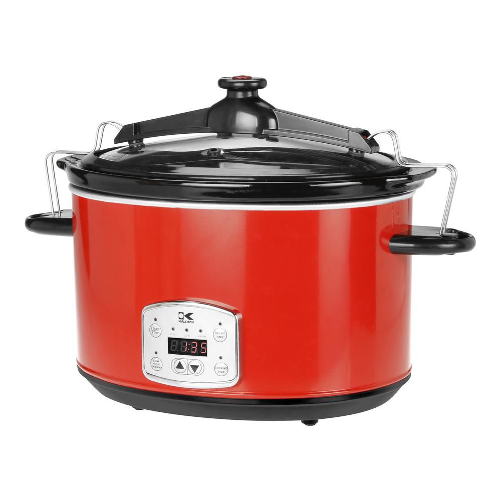 Kalorik 8L Digital Slow Cooker with Locking Lid in Red The Home Depot Canada