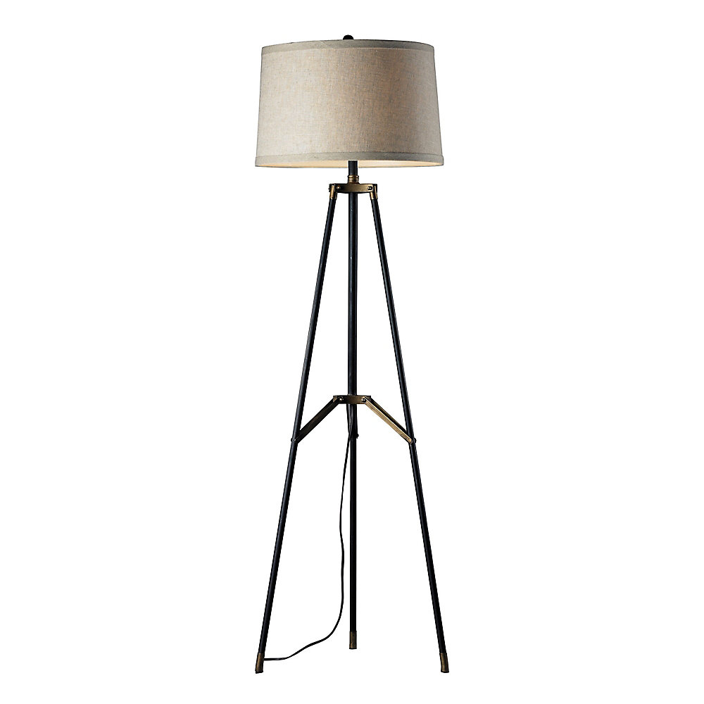 Functional Tripod Floor Lamp In Restoration Black And Aged Gold