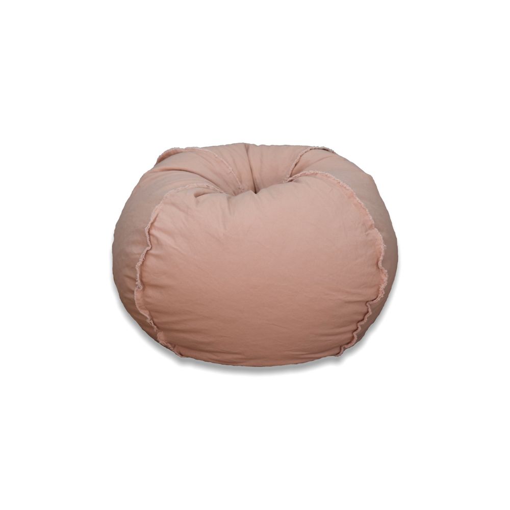 large canvas with exposed seams bean bag in dusty pink