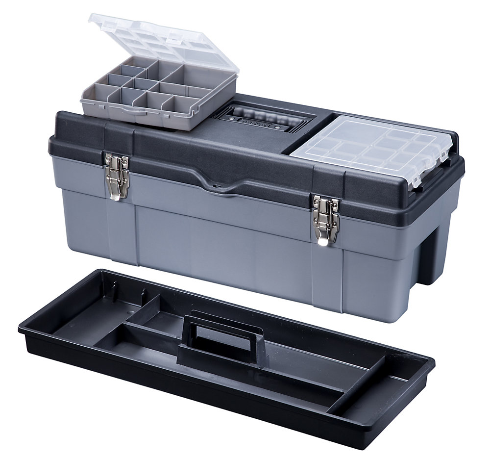 Stack On 26 Inch Plastic Heavy Duty Tool Box, Deluxe Lid Storage