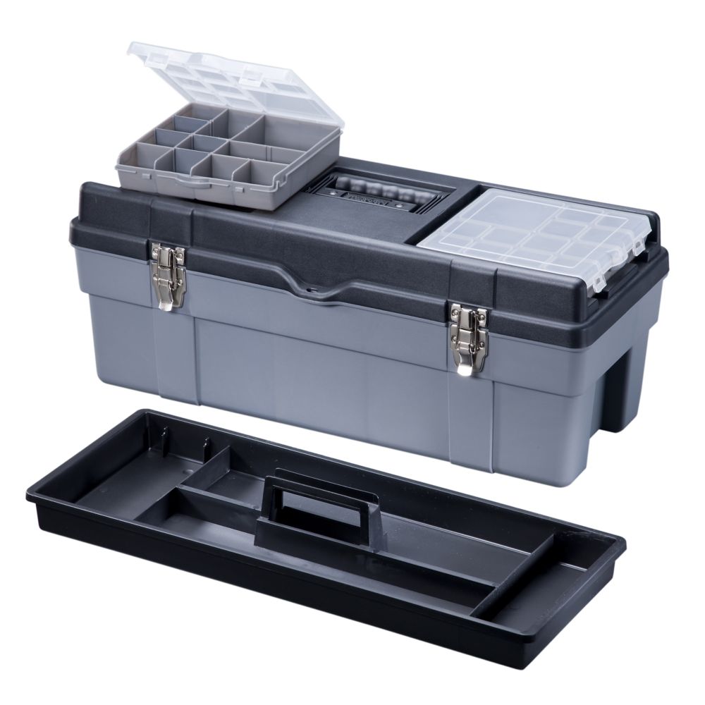 Stack On 26 Inch Plastic Heavy Duty Tool Box, Deluxe Lid Storage