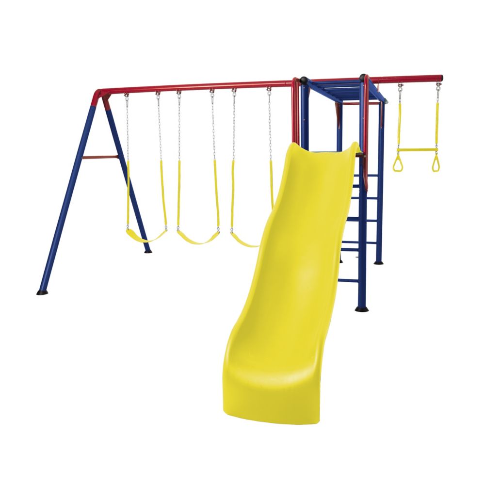 Monkey Bar Adventure Swing Set With Trapeze Rings Pole And Slide