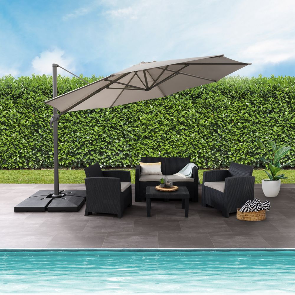 Corliving 11.5 Ft. UV Resistant Deluxe Offset Sand Grey Patio Umbrella ...