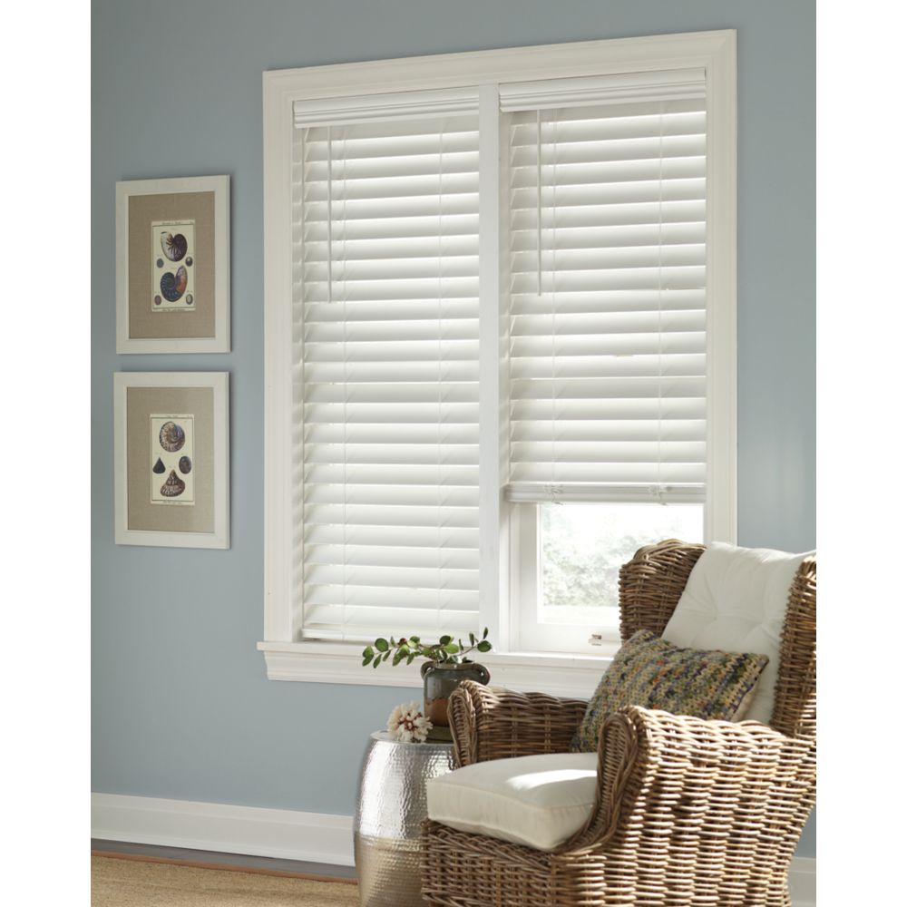 2 5 inch Cordless Faux Wood Blind  White 36 inch x 72 inch 