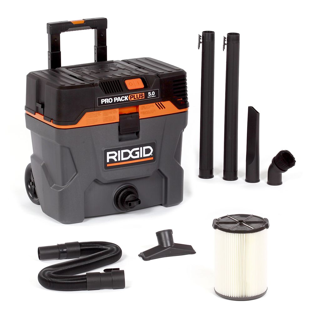 RIDGID Pro Pack Plus 37.5 L (10 Gal.) Portable 5 HP Wet/Dry Vacuum ...