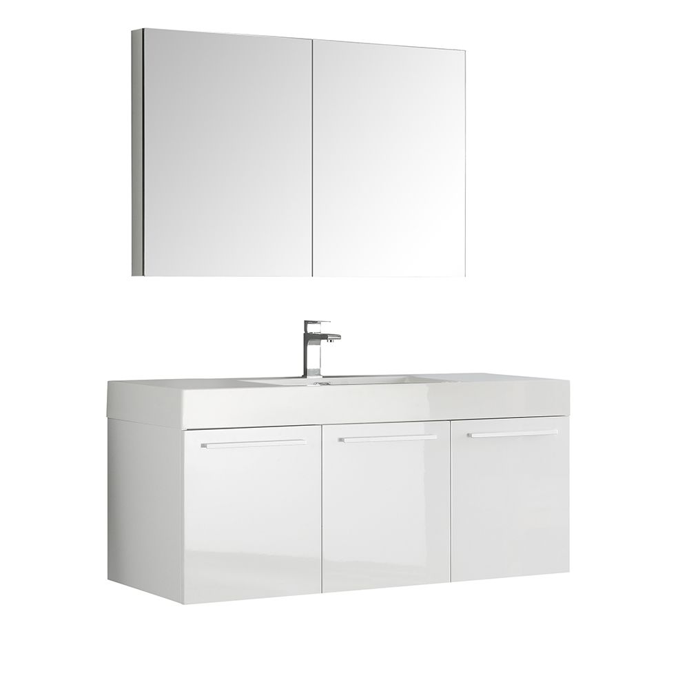 Fresca Vista 47.30inch W 3Door Wall Mounted Vanity in White With