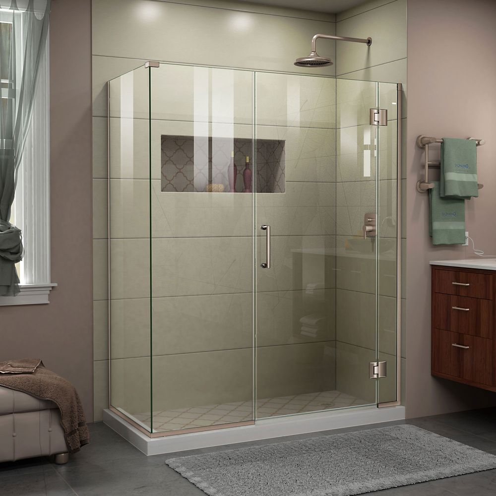 Unidoor X 46 Inch W X 34 3 8 Inch D X 72 Inch H Shower Enclosure In Brushed Nickel