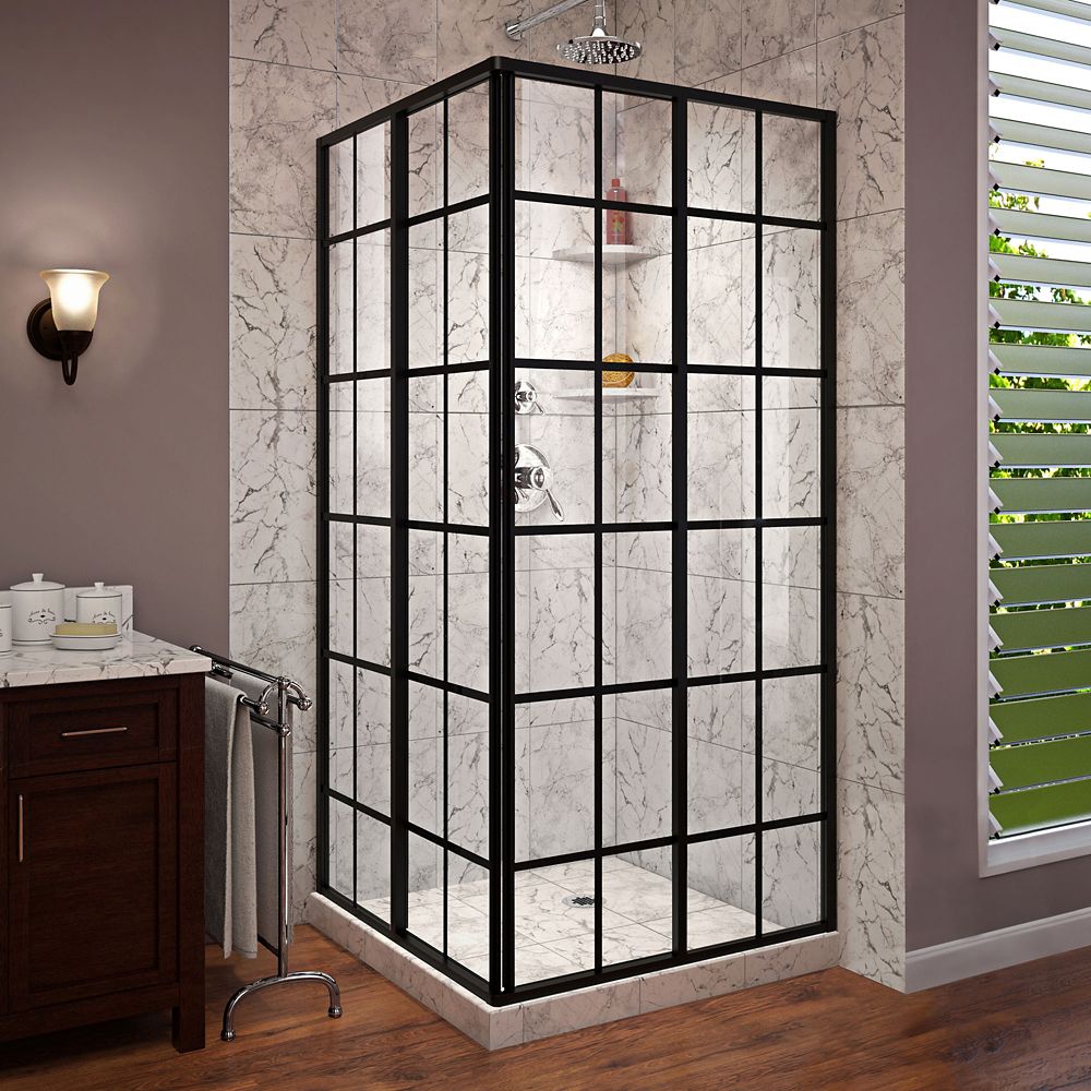 black steel framed shower doors