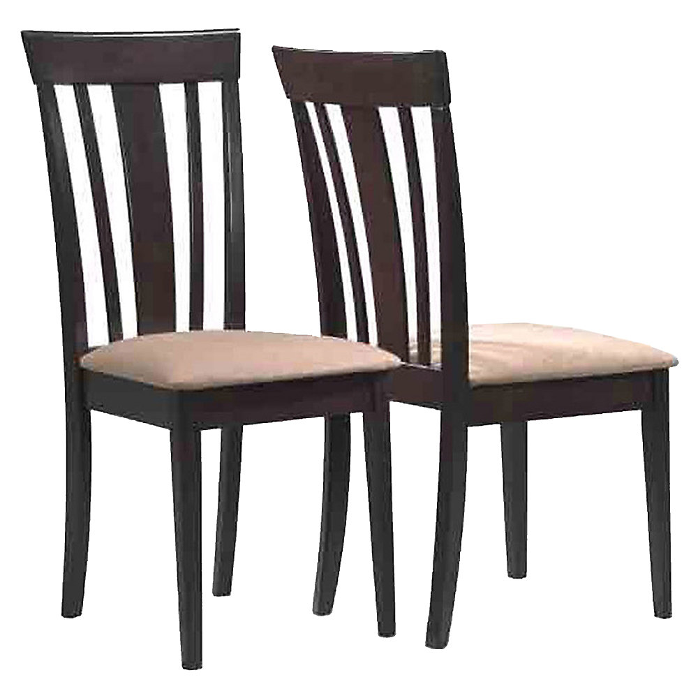 Solid Wood Brown Slat Back Armless Dining Chair With Beige Microfibre Seat Set Of 2