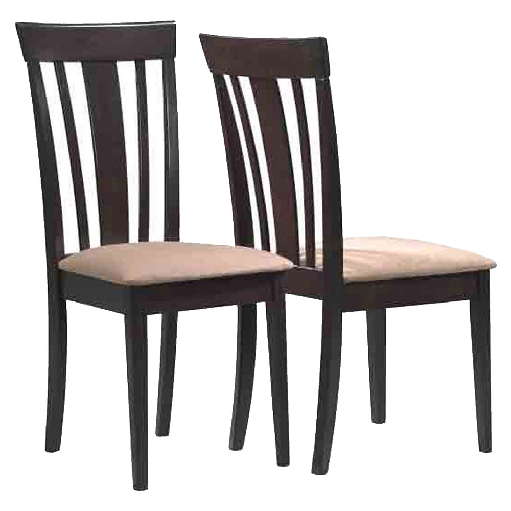 Solid Wood Brown Slat Back Armless Dining Chair With Beige Microfibre Seat Set Of 2