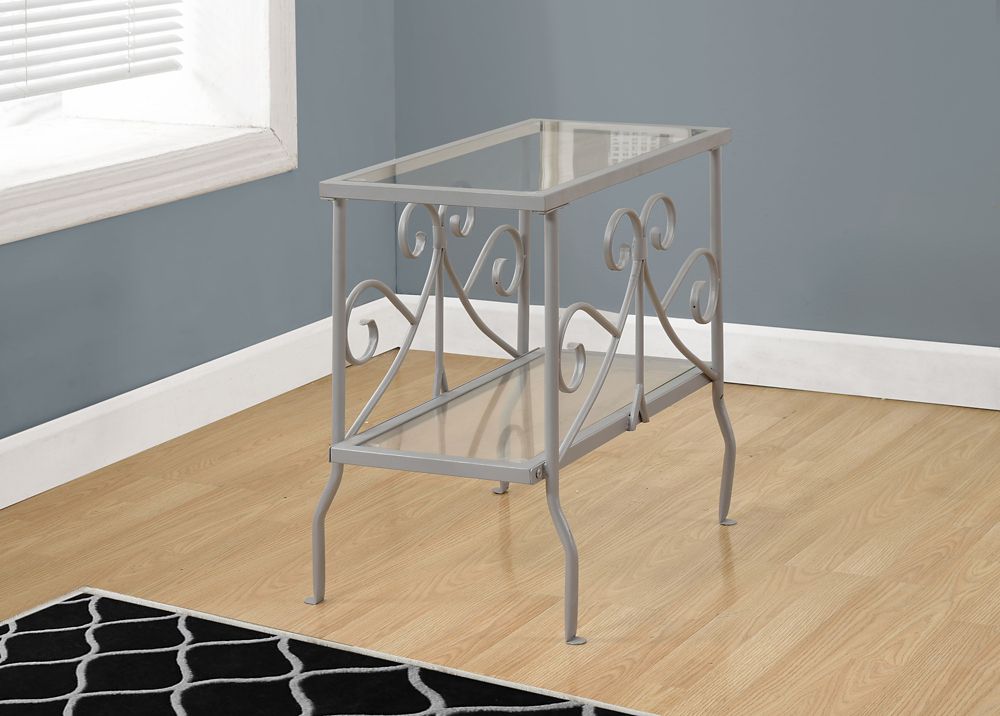 Monarch Specialties Nesting Table 2Pcs Set / Silver With Tempered