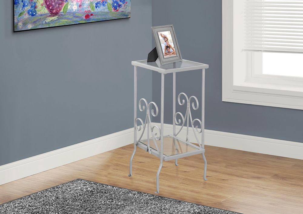Monarch Specialties Nesting Table 2Pcs Set / Silver With Tempered