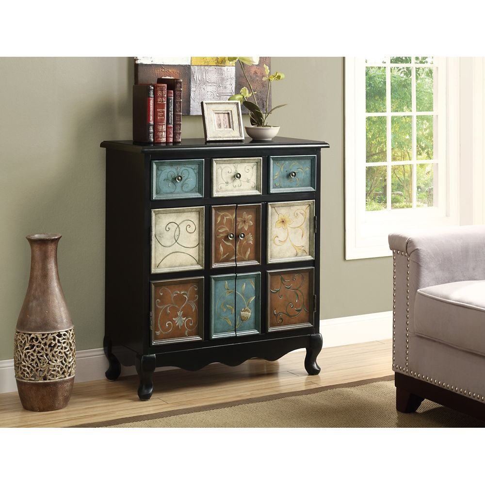 Accent Chest Black Multi Color Apothecary Style
