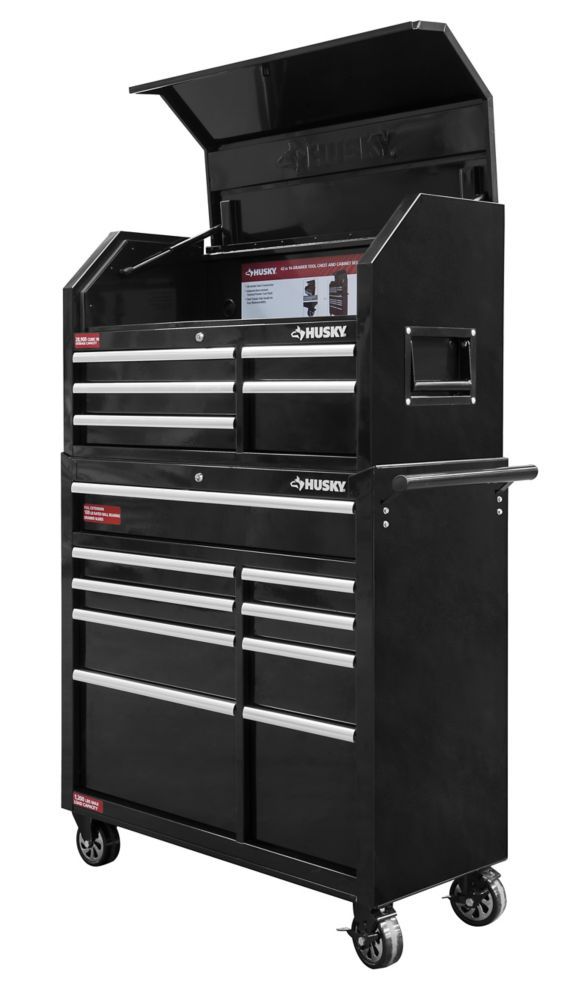 Husky 42 Inch 14 Drawer Tool Chest And Cabinet Set In Black