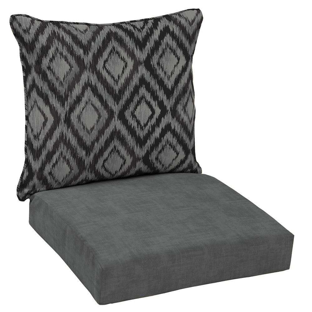 Hampton Bay Patio Deep Seating Or Outdoor Dining Chair Cushion In Hampton Bay Patio Deep Seating Or Outdoor Dining Chair Cushion In Black Jackson Ikat Diamond 2 Piece