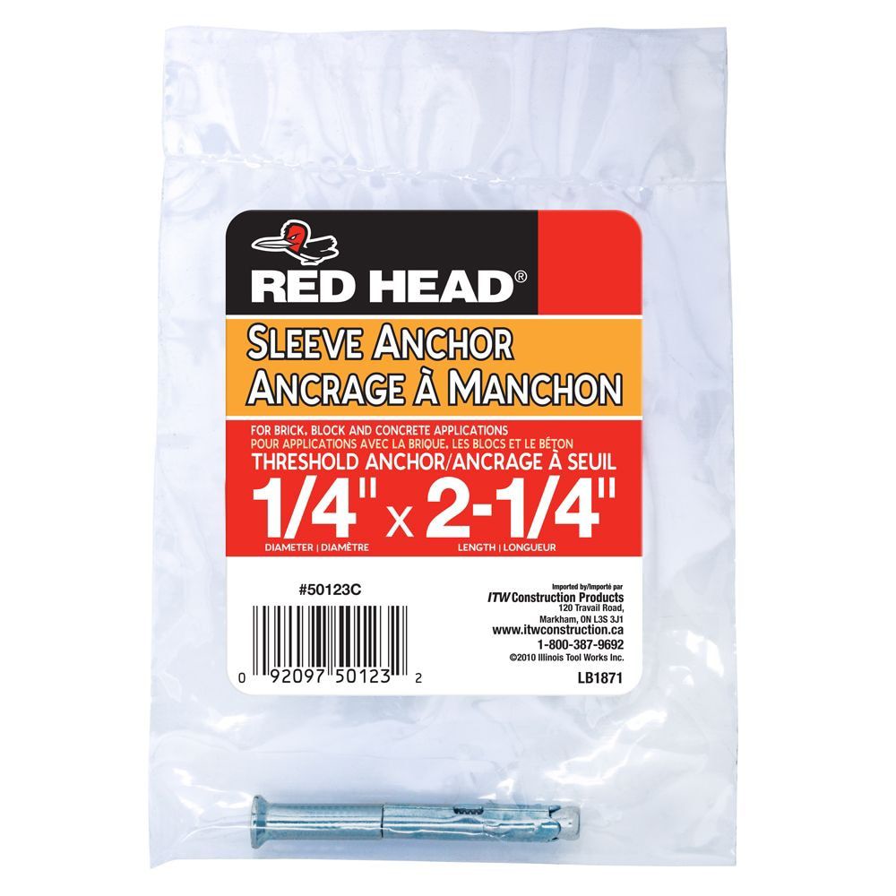Red Head 1/4 x 21/4Inch Slotted Flat Head Threshold Sleeve Anchor