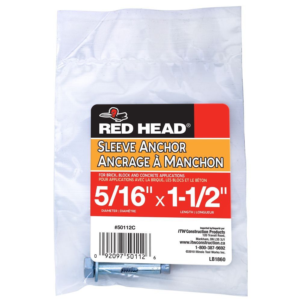 Red Head 5/16 x 11/2Inch Hex Head Sleeve Anchor 1pc The Home Depot Canada