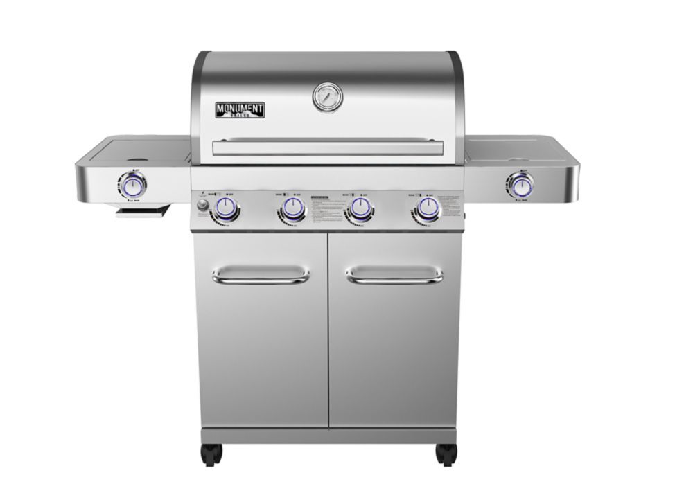 Monument Grills Stainless Steel 4 Burner Propane Gas Grill w/ Side Sear Burners