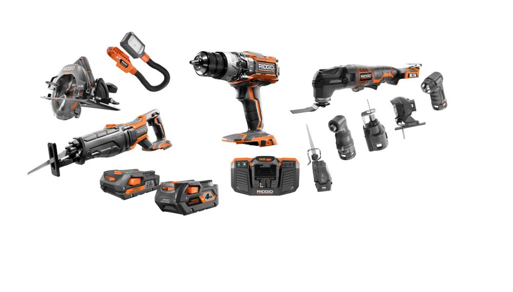 Ridgid 18v Li Ion Cordless 12 Piece Combo Kit With Batteries Charger